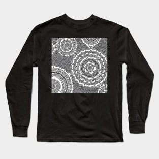 Black and White Henna Mandala Flowers Long Sleeve T-Shirt